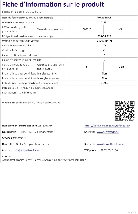 Waterfall Eco Dynamic Tires 235/55R19 105V Tire