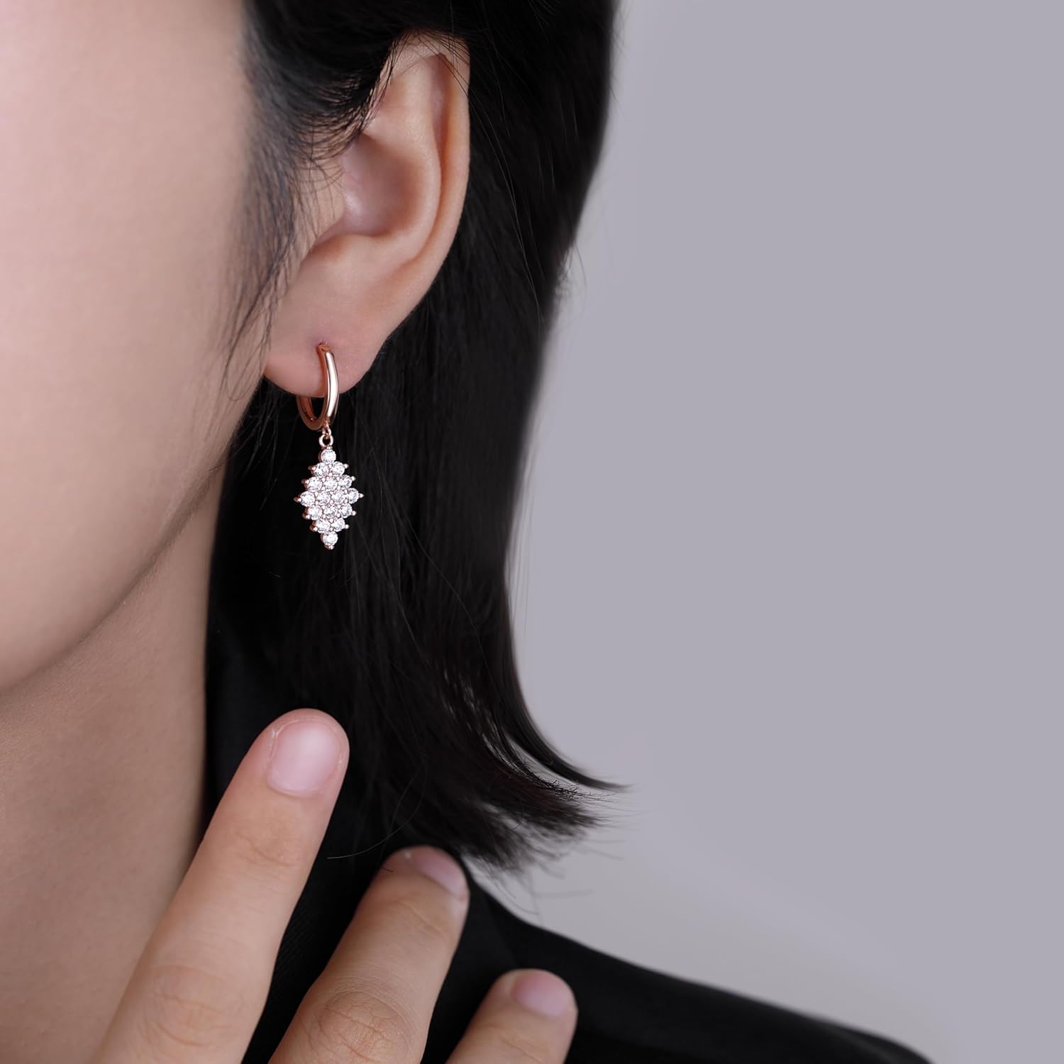 SLUYNZ 925 Sterling Silver Diamond Shaped Dangle Earrings for Women Teens CZ Dangle Hoop Earrings Drop Prom Earrings Bridal Wedding Rhinestone Earrings - Image 3