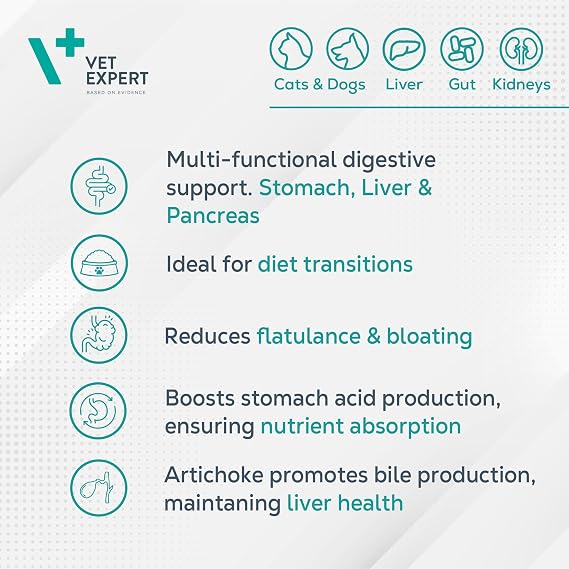 Vet Expert TriDigest Digestive Support for Dogs & Cats - Multi-Functional Formula for Stomach, Liver and Pancreas, 40 Tablets