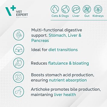Vet Expert TriDigest Digestive Support for Dogs & Cats - Multi-Functional Formula for Stomach, Liver and Pancreas, 40 Tablets