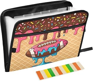 Gredecor 13 Pockets File Folder Organizer A4/Letter Water Resistant Document Bag with Zipper Filing Folder Expanding File Pouch Storage for School Office, American Football Ice Cream
