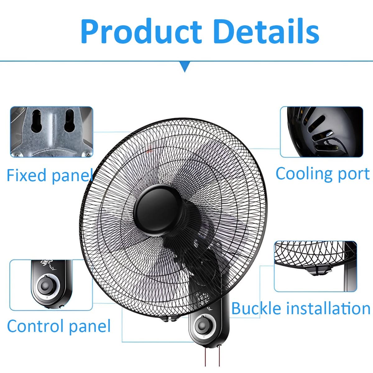 Ventilatore da parete 52 cm / 3 impostazioni di velocità/oscillazione di 120 gradi/griglia di sicurezza/funzionamento con cavo di trazione/motore silenzioso/facile installazione