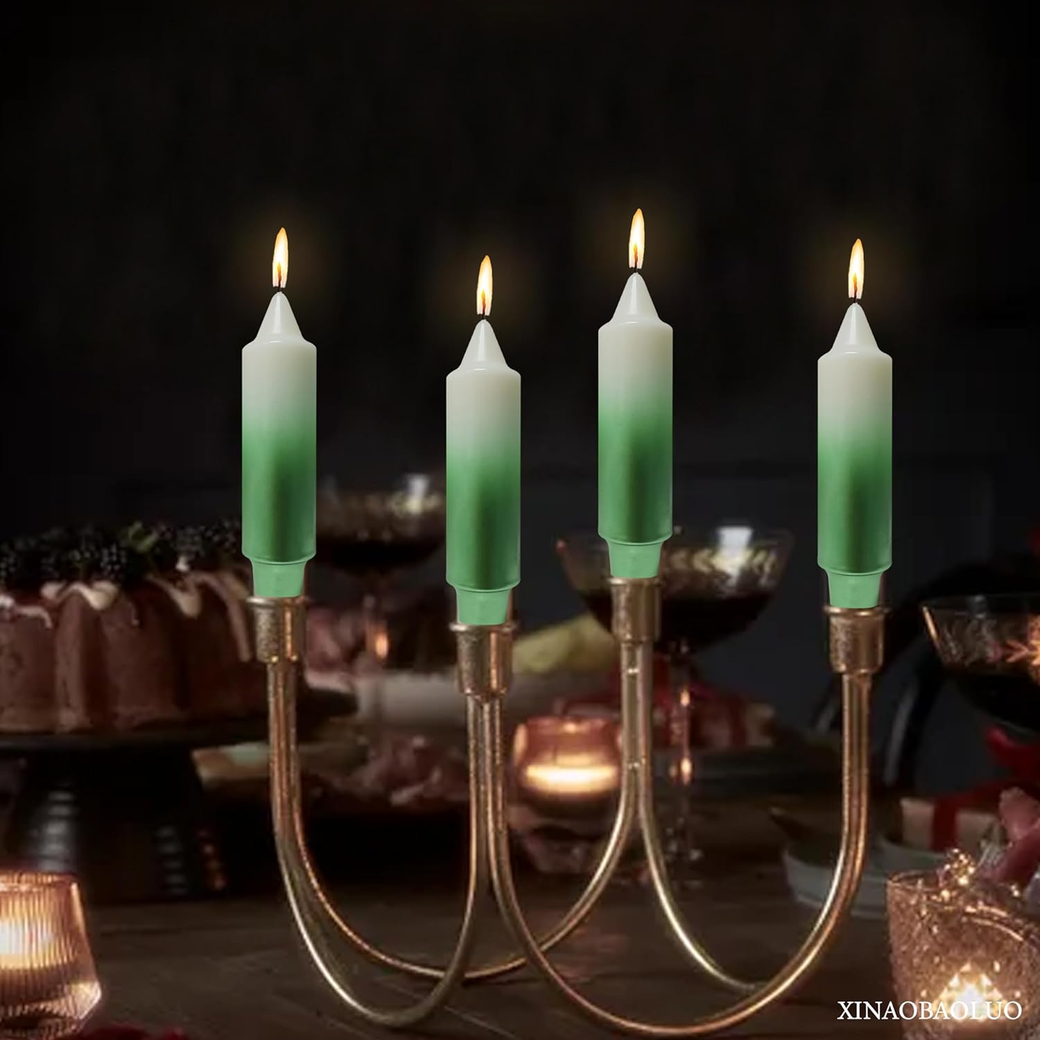 Christmas Candlesticks Metallic Taper Candles 10 PCS Unscented Smokeless Taper Candle Short Candles Sticks for Christmas Dinner Wedding Home Decor