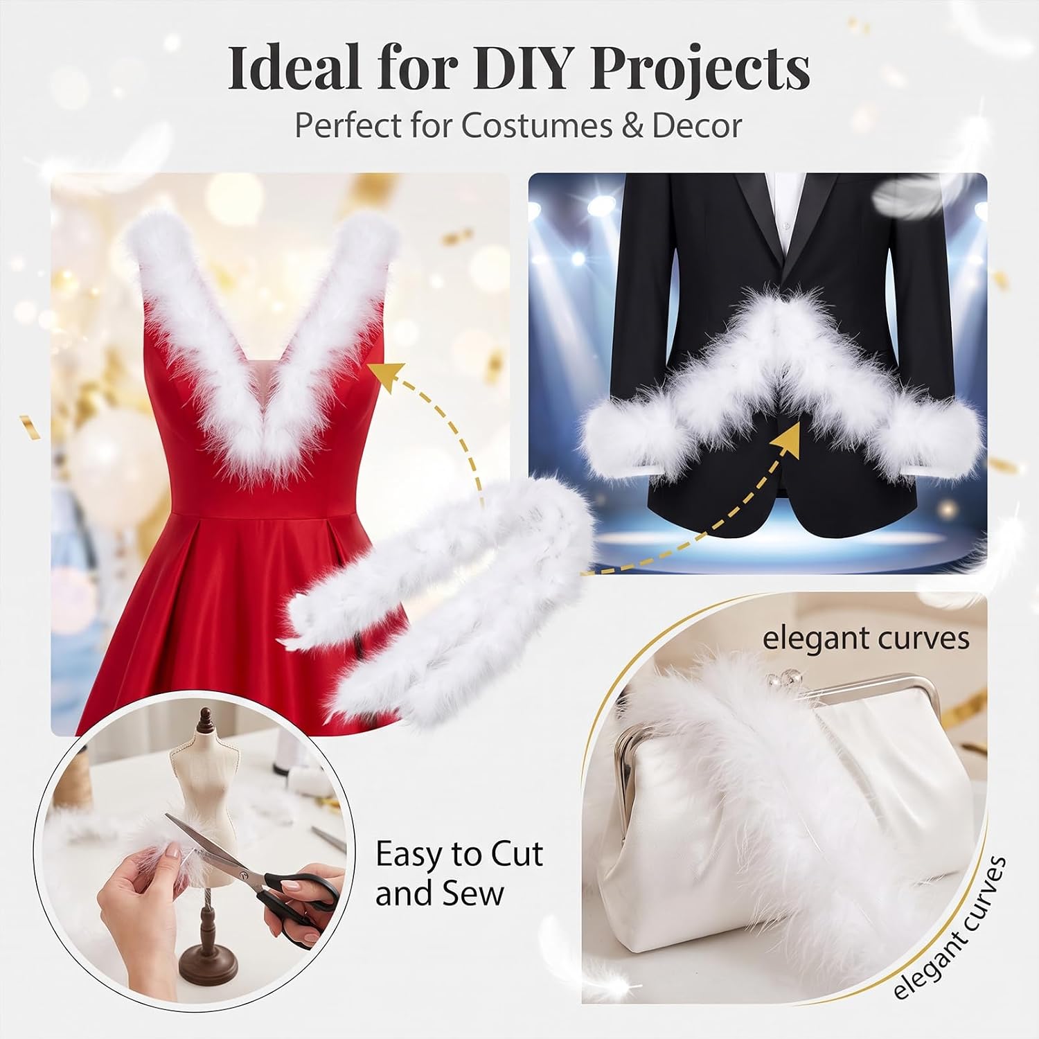 Happy Feather 2 Yards 20g Fluffy Marabou Feather Boa for DIY Craft Sewing Trim Home Wedding Party Decoration-White