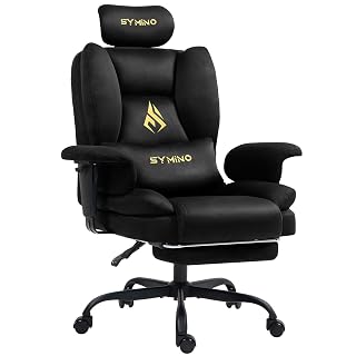 Symino Chaise Gaming Fauteuil Gaming avec Repose-Pieds - Siège en Imitation Daim Noir - Réglable Hauteur et Accoudoirs - Capacité 130kg - Amazon product rated Grade A