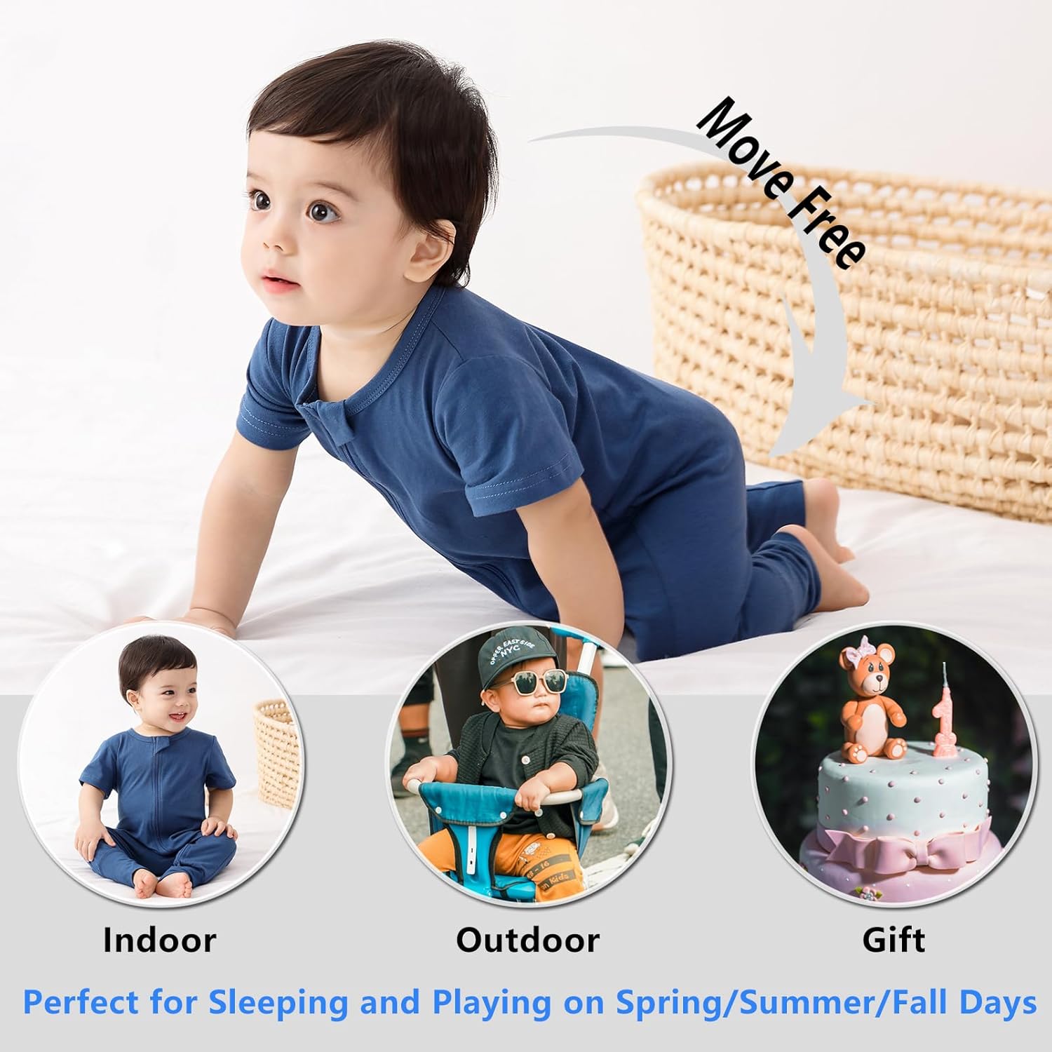 BeiVSlley Baby Boy Girl's 2 Pack Summer Short Sleeve Rompers Infant Cotton Coveralls Toddler Zip front Outfits Clothes