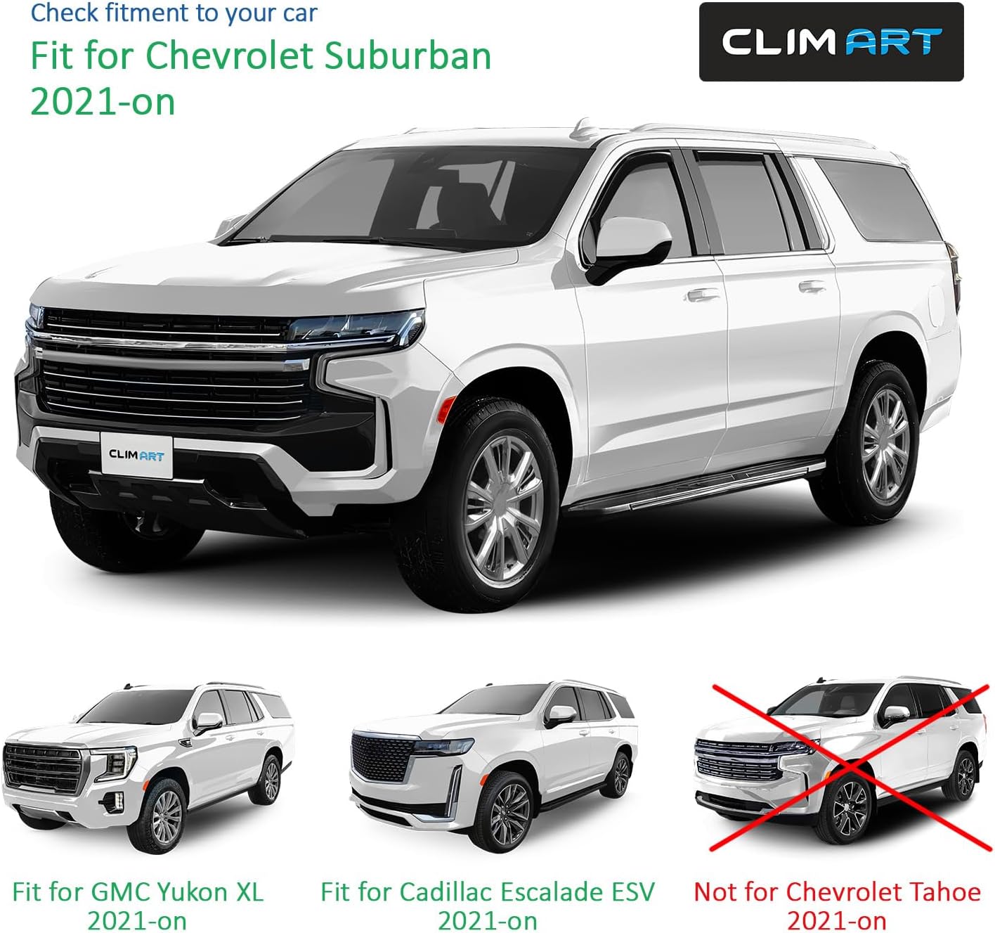 CLIM ART in-Channel Incredibly Durable Rain Guards for Chevrolet (Chevy) Suburban 2021-2026, Original Window Deflectors, Vent Window Visors, Vent Deflector, 4 pcs. - 621180