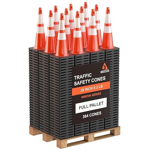 Miniatura 9 de GECCO ™ Paquete de 8 conos de tráfico naranjas de 28 pulgadas y 5.3 libras con agujero para la cadena, conos de seguridad, conos naranjas, conos de