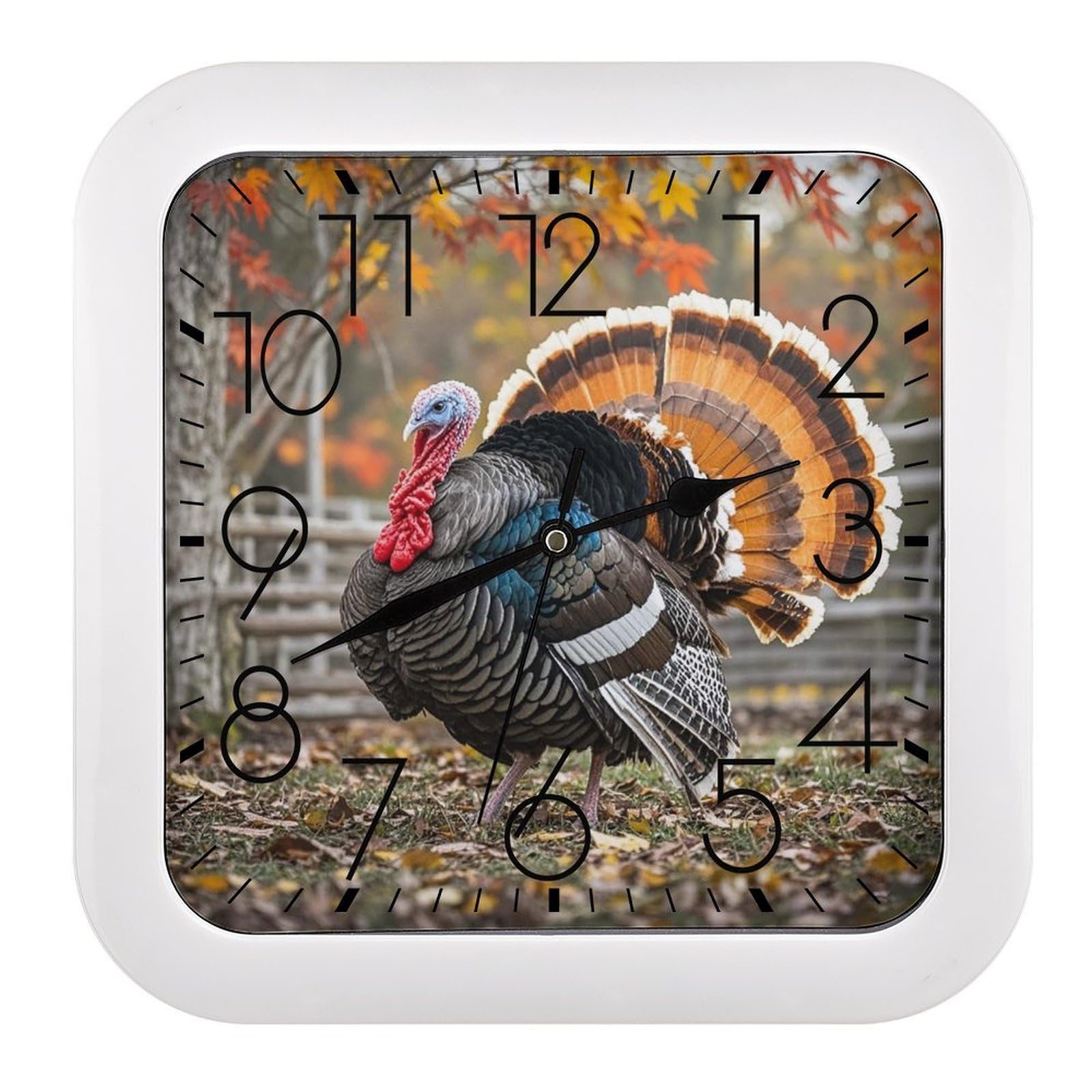 LZQPOEAS Turkey and Maple Leaves Wall Clock Fashionable Versatile Silent Wall Clock Simple Elegant Non Ticking Analog Clocks Easy to Install Square Modern Clocks for Home Decoration