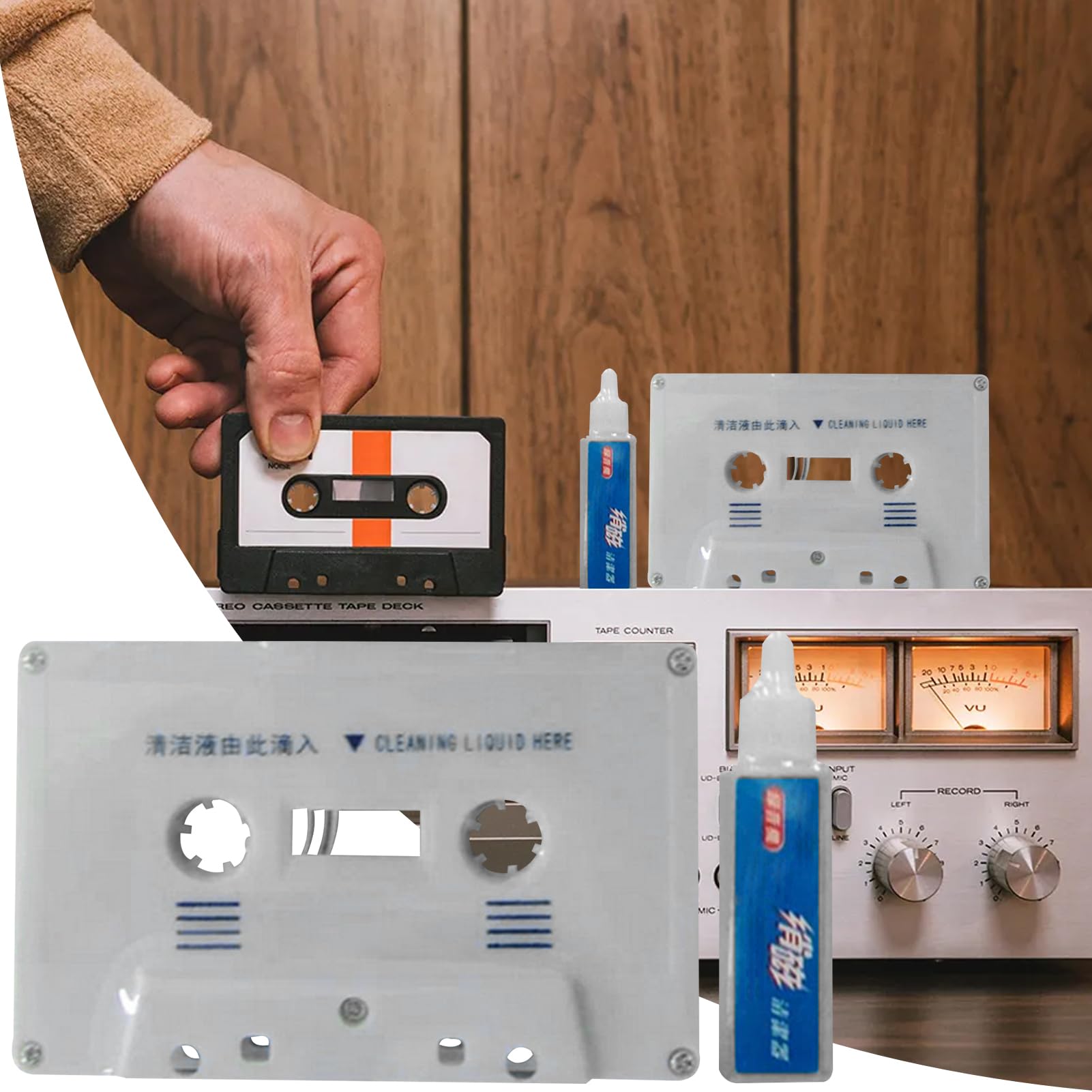 Pulitore Testine Per Musicassette Kit Pulizia Cassette Audio,Set Manutenzione Hi-Fi Rimozione Polvere Compatta Stereo Registratori e Auto
