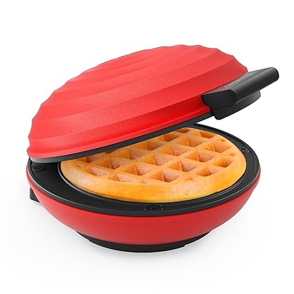 CROWNFUL Mini Waffle Maker Machine, 4 Inch Chaffle Maker with Compact Design, Easy to Clean, Non-Stick Surface, Recipe Guide Included, Perfect for Breakfast, Dessert, Sandwich, or Other Snacks, Red