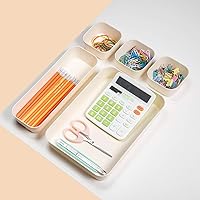 Vista 5 de Backerysupply Set Of 12 Beige Color Plastic Desk Drawer Organizers For Makeup Bathroom Office Kitchen Vanity Drawer Storage Box Container
