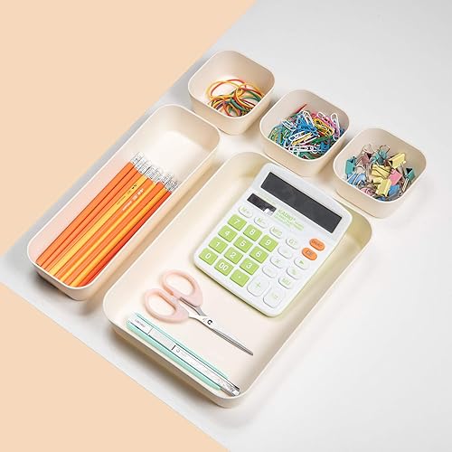 Miniatura 5 de Backerysupply Juego de 12 organizadores de cajones de escritorio de plástico de color beige para maquillaje, baño, oficina, cocina, cajón, caja de