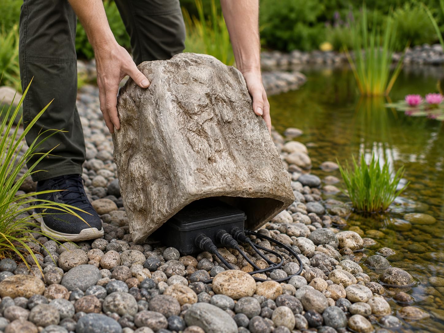 Copertura per rocce da giardino, effetto arenaria, rocce artificiali, 28 x 40 cm, copertura pompa