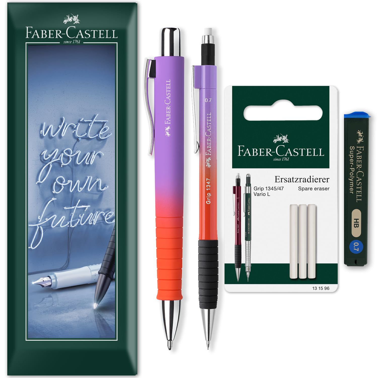 Faber-Castell Flow Edition Mechanical Pencil + Pen Set, 4 Pcs, Punchy Melon