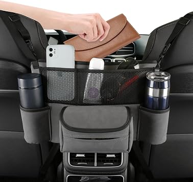Leather Car Seat Organizer for Handbag/Purse Fits Between Front Seats, Holds Wallet, Phone & Essentials. Modle A/Grey