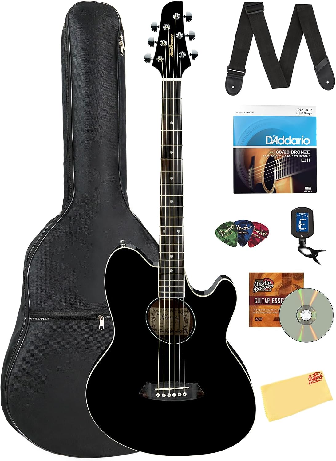 Ibanez TCY10E Talman Acoustic-Electric Guitar - Transparent Blue Sunburst Bundle with Gig Bag, Tuner, Strap, D'Addario Strings, Picks, Austin Bazaar Instructional DVD, and Polishing Cloth