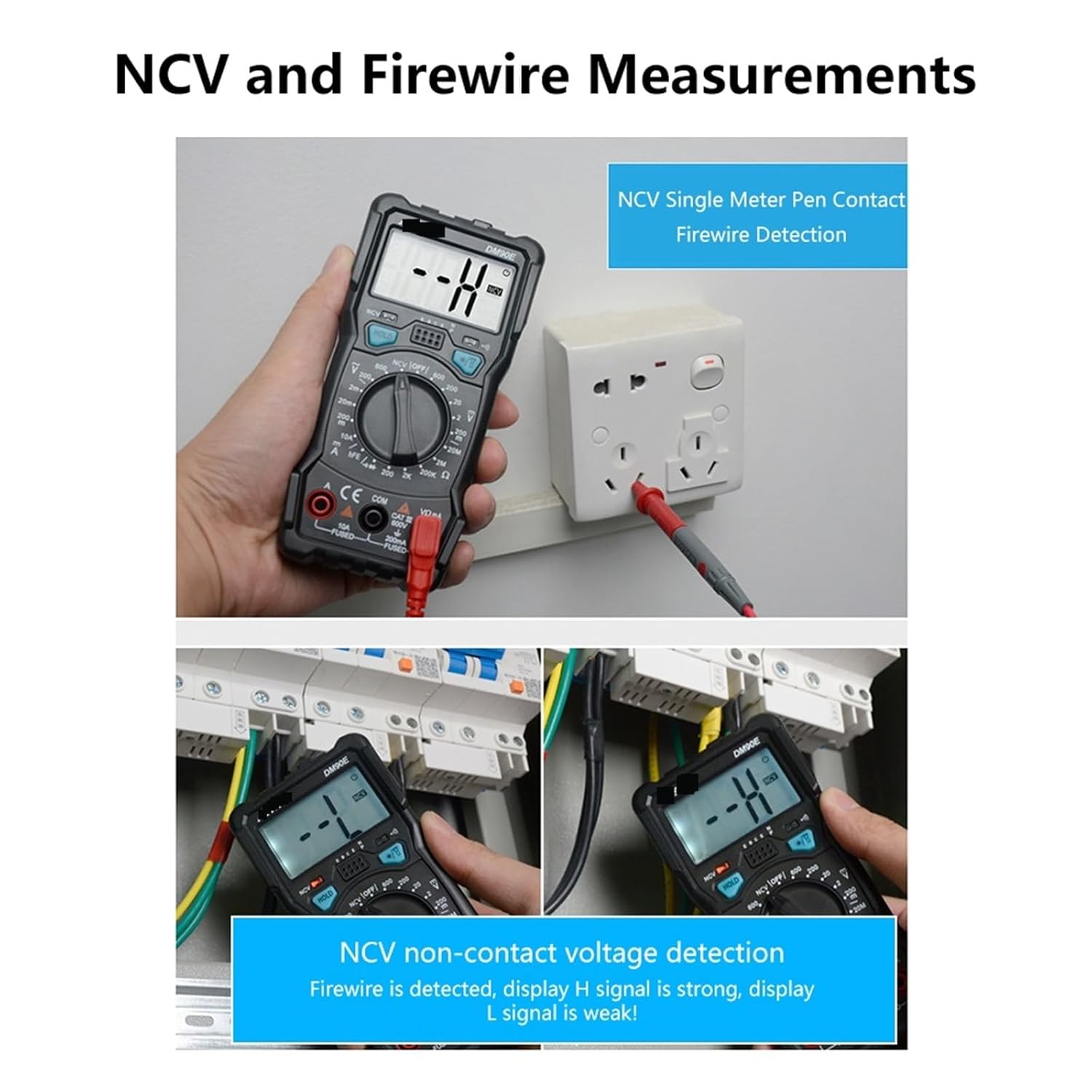 DM90E Digital Multimeter Max 1999 Counts Meter with Backlight AC/DC Ammeter Voltage Tester Handled Multitester Tools