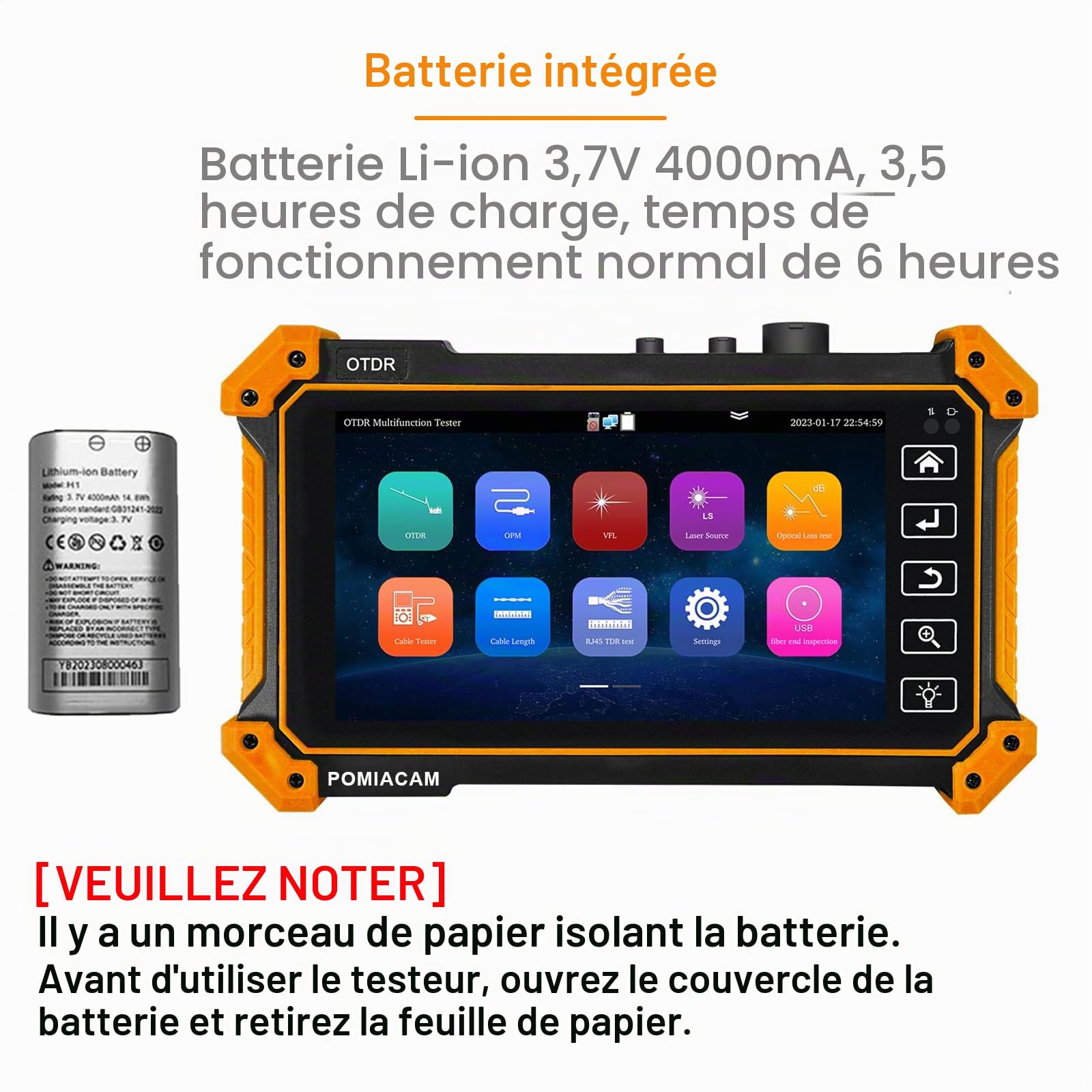 Testeur de fibre optique OTDR MOT-51C 1310/1550 nm 26/24 dB, écran tactile OLED de 5,55 pouces VFL intégré OPM LS (source lumineuse) Carte des événements OLT (test de perte optique)
