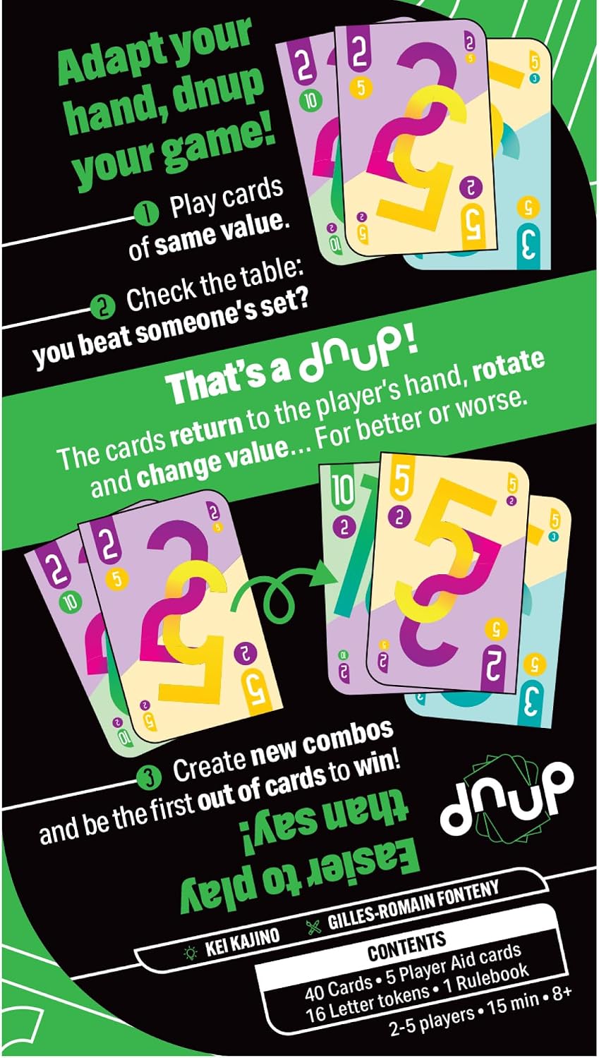 dnup Card Game | Fast-Paced Hand Management & Combo Strategy Game, Quick to Learn Family Fun for Kids & Adults, Ages 8+, 2-5 Players, 15 Mins
