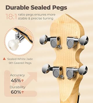 Vangoa Mini 5 String Banjo 28 Inch - Travel Maple Small Beginner Kit With Tone Ring, Fiberskyn Remo Head for Kids Teens Adults