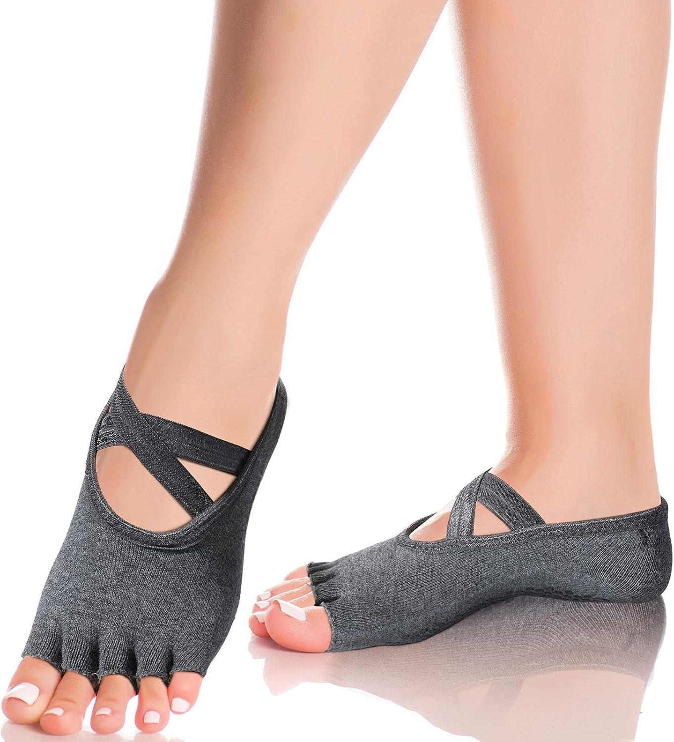 SATINIOR 6 Pairs Pilates Socks with Grip for Women Non Slip Yoga Socks Toeless Barre Sticky with Straps Multicolor for Ballet Dance Barefoot Workout - Image 5