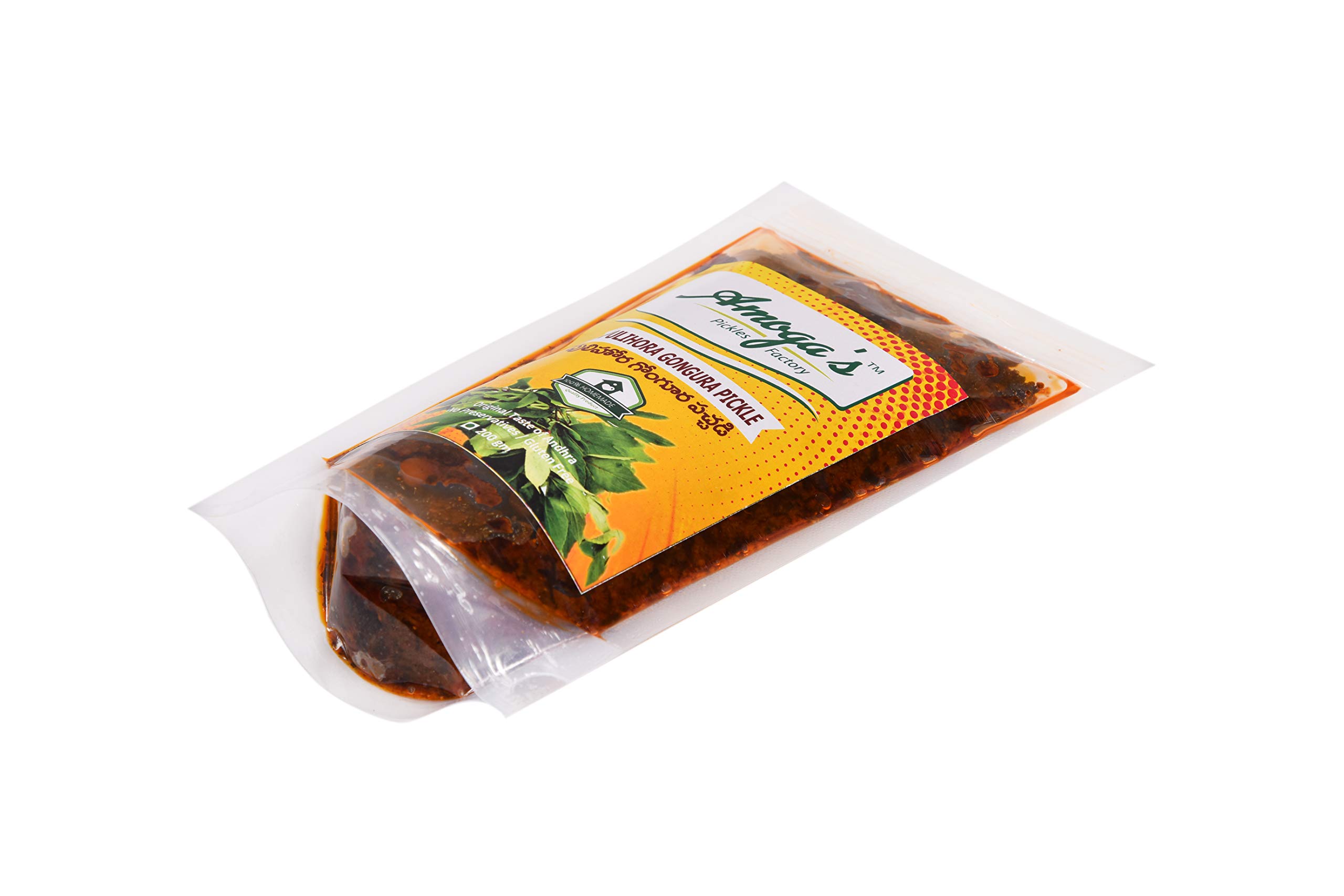 Amoga's Pickles Factory Andhra Authentic Pulihora Gongura Pickle / Achar 200 gm & Bitter Gourd Karam Podi 200 gm Combo Pack (Pack of 2) 3