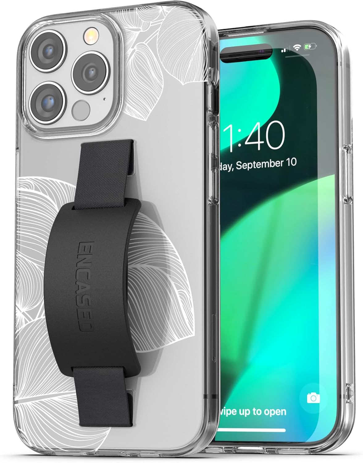 ENCASED Finger Loop Case, Designed for iPhone 15 Pro (2023) Hand Strap Clear Cover, Silicone Phone Holder Grip (Lace Leaf) - Image 4