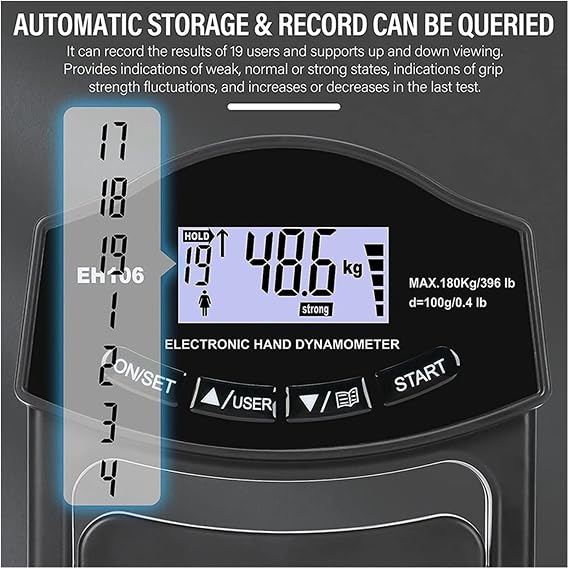 Dynamometer, Grip Strength Tester 396Lbs/180Kg Digital Hand Dynamometer Grip Strength Meter USB LCD Screen Hand Grip Dynamometer,High Precision