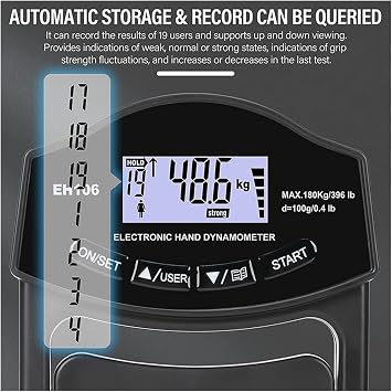Dynamometer, Grip Strength Tester 396Lbs/180Kg Digital Hand Dynamometer Grip Strength Meter USB LCD Screen Hand Grip Dynamometer,High Precision