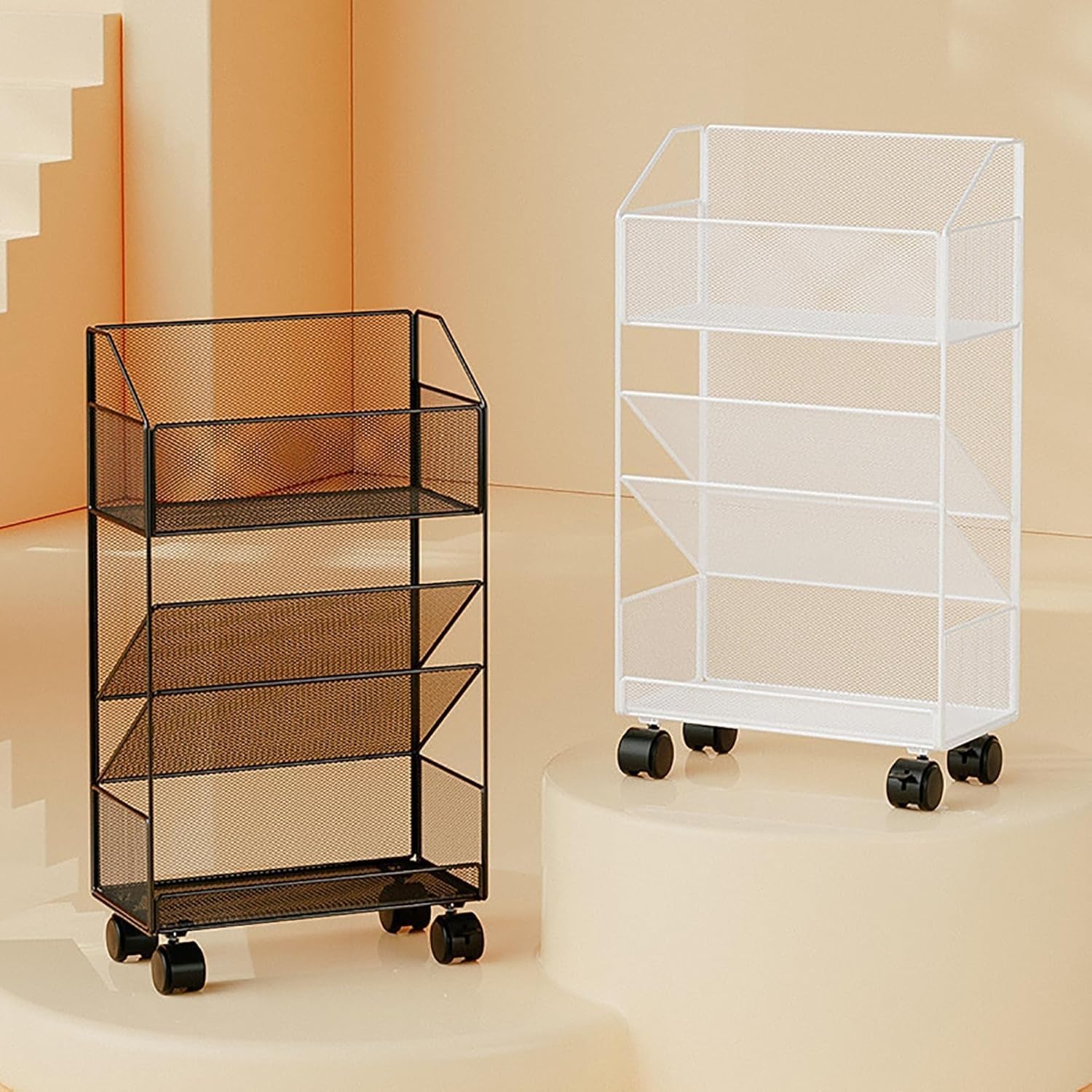 Mobile Bookshelf,5-Tier Slim Rolling Mobile Bookshelf Cart - Metal Utility Storage for School, Office, Kids Room, Library, Bedroom - Black Color, Perfect for Classroom Organization