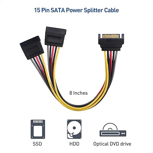 Miniatura 6 de Cable Matters Kit de cable de datos SATA III y cable de alimentación SATA con conector SATA3 recto y de 90 grados, adaptador divisor de alimentación