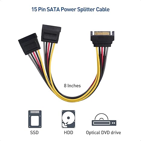 Cable Matters SATA III Data Cable and SATA Power Cable Kit with Straight and 90 Degree SATA3 Connector, Power Splitter Adapter, and Molex Adapter in Black