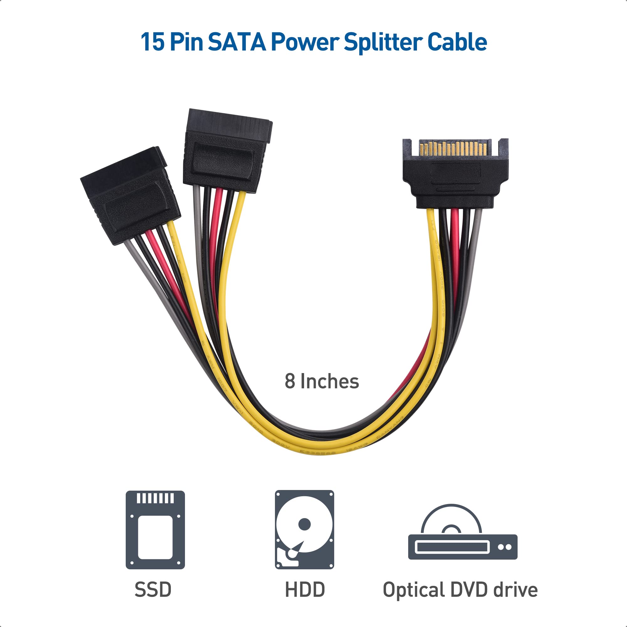 Kit de cable de datos SATA III y cable de alimentación SATA con conector SATA3 recto y de 90 grados, adaptador divisor de alimentación y adaptador Molex en negro 6