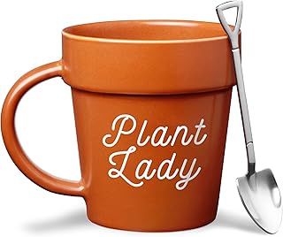 VELENTI Plant Pot Mug - Plant Lover Mug with Metallic Shovel Ornament - Fancy Plant Lover Gifts for Women, Men - Birthday Gift for Women - Cute Gifts for Mother's Day, Christmas