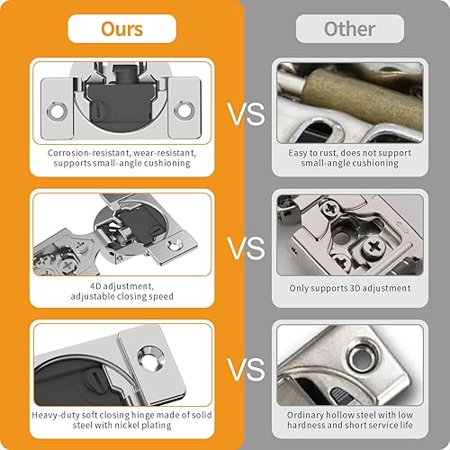 Miniatura 40 de Chibery 10 Pack 1-3/8" Overlay 4D Soft Close Concealed Hinges for Face Frame Door, Adjustable Closing Speed, Smooth Slow Self Close Hinges, Satin