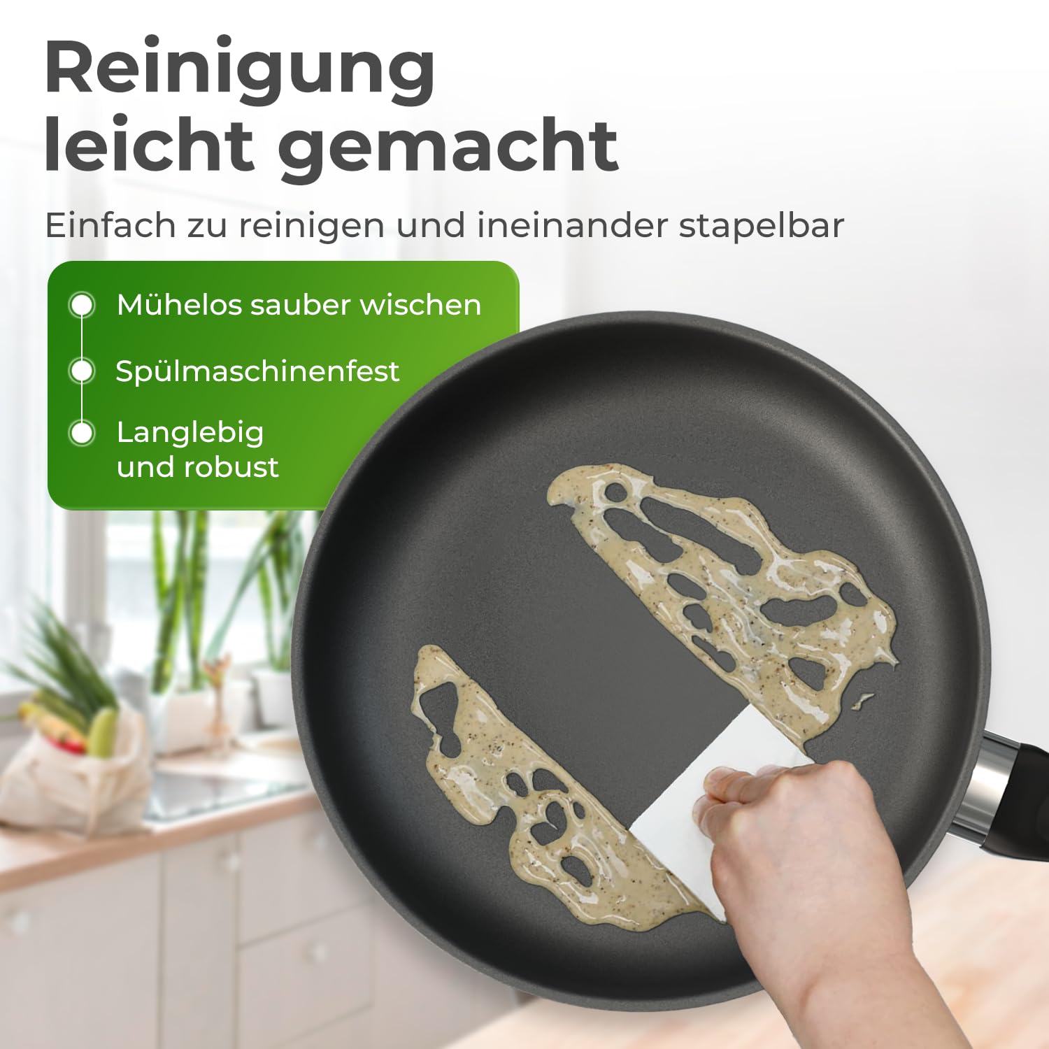 KLAMER padella 28 cm, padella per induzione con rivestimento antiaderente, con bordo alto, rivestimento premium, padella universale professionale di alta qualità