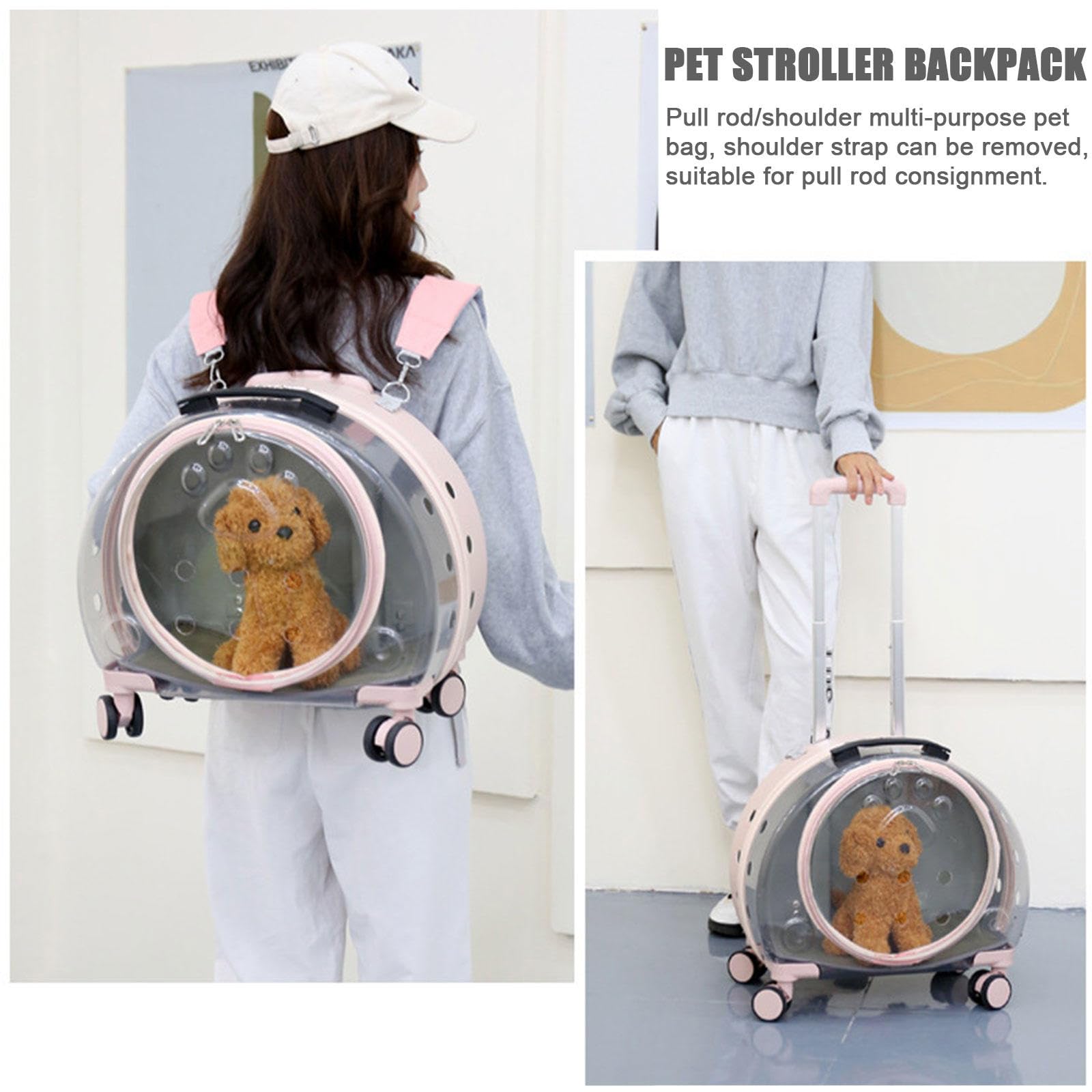 Trasportino per Gatti con Ruote, Trasportino per Cani da Viaggio con Bolle Trasparenti e Respirazione Libera, Trasportino per Gatti Leggero e Rigido,Pink A