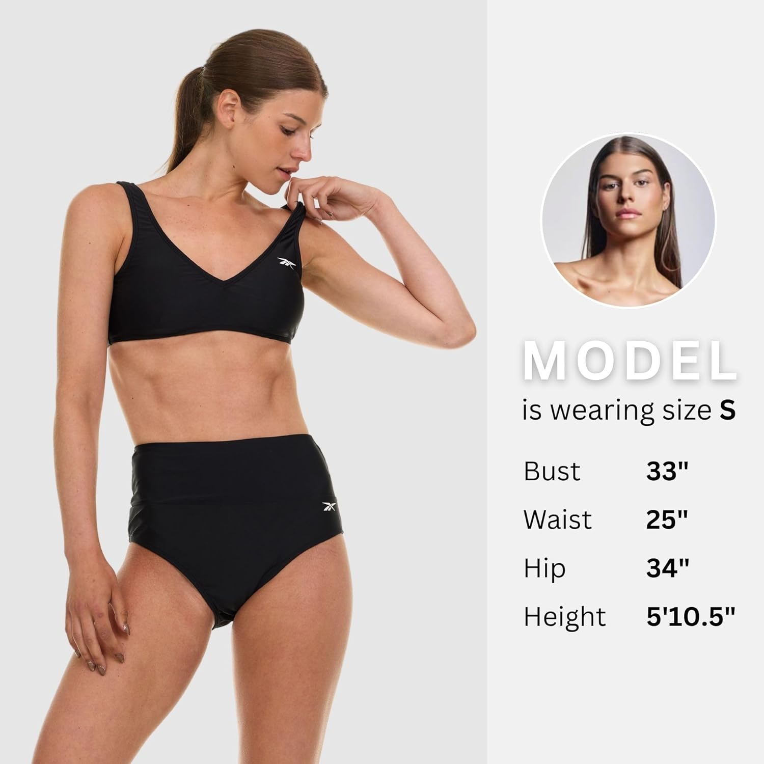 Reebok Bralette Bikini Sets for Women, High Waisted Bikini Bottoms, Womens Swimsuits Athletic Sporty Bathing Suit