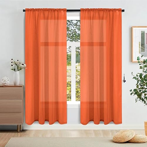 Miniatura 1 de Tony's collection Cortinas traslúcidas de lino sintético naranja de 84 pulgadas de largo para sala de estar, dormitorio, tratamiento de ventanas, 2