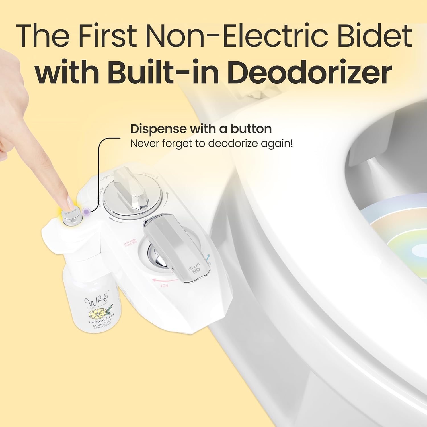 LUXE Bidet Whift 320 Bidet With Built-In Deodorizing Spray, Non-Electric Warm Water Bidet Attachment For Toilet Seat, Lemon Spray Included, Easy Slide-In Install, Rear & Feminine Wash (Chrome)