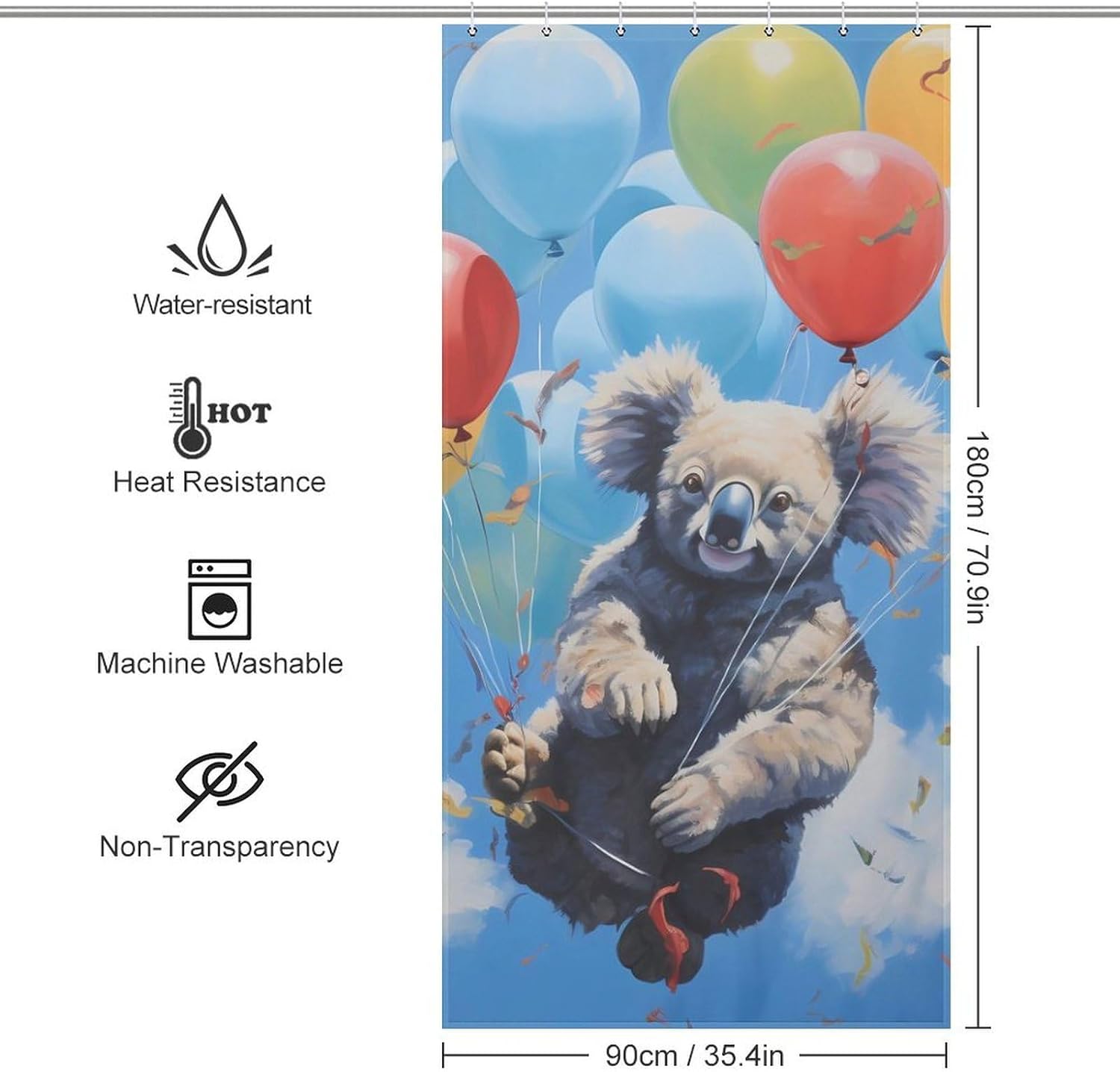 Koalas Balloons in Sky Funny Shower Curtains Washable Bath Curtain Liner with Hooks for Bathroom Bath Tubs