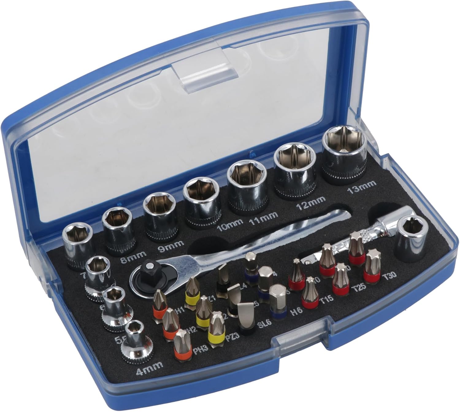 US PRO 31 Piece 1/4" Dr Socket & Bit Set With Ratchet 3219