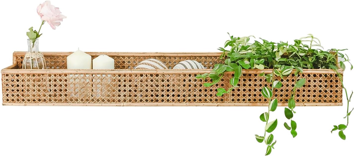 Generic Synovana Rattan Wall Shelf Farmhouse Boho Long