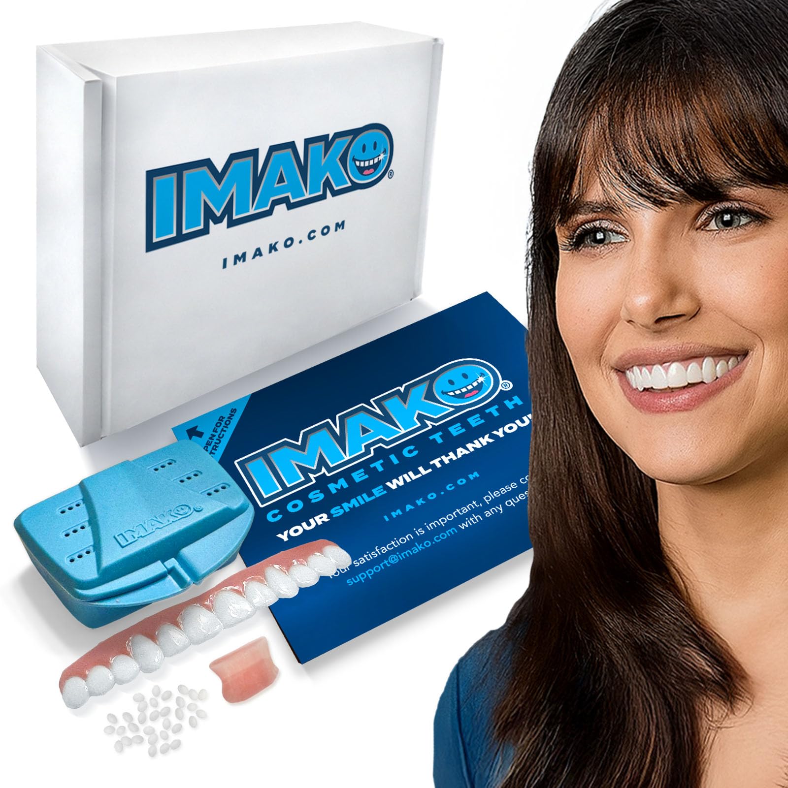 Imako Premium Cosmetic Uppers - Paquete de 1, grande, blanco blanqueado, ajuste personalizado en casa, cambio de imagen de sonrisa, hecho en EE. UU.
