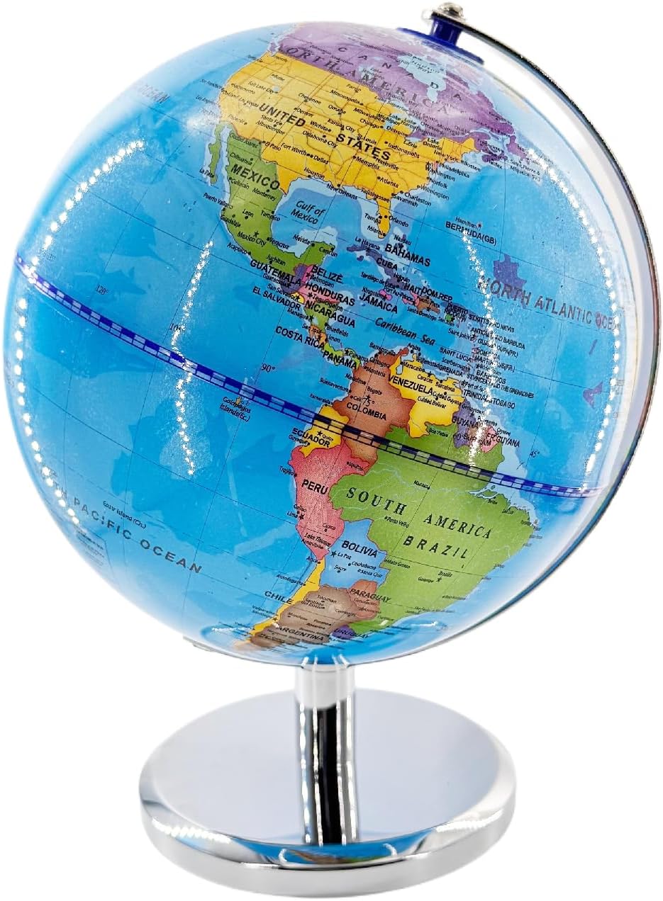 8 Inch World Globe with Stand, 360° Spinning Earth Map for Desk, Detailed Geographic Sphere for Office, Study, Travel Planning and Home Display