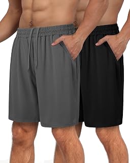 Barjneel 2 Pack Men's Basketball Gym Shorts - Quick Dry Athletic Workout Shorts with Pockets for Running & Casual Wear