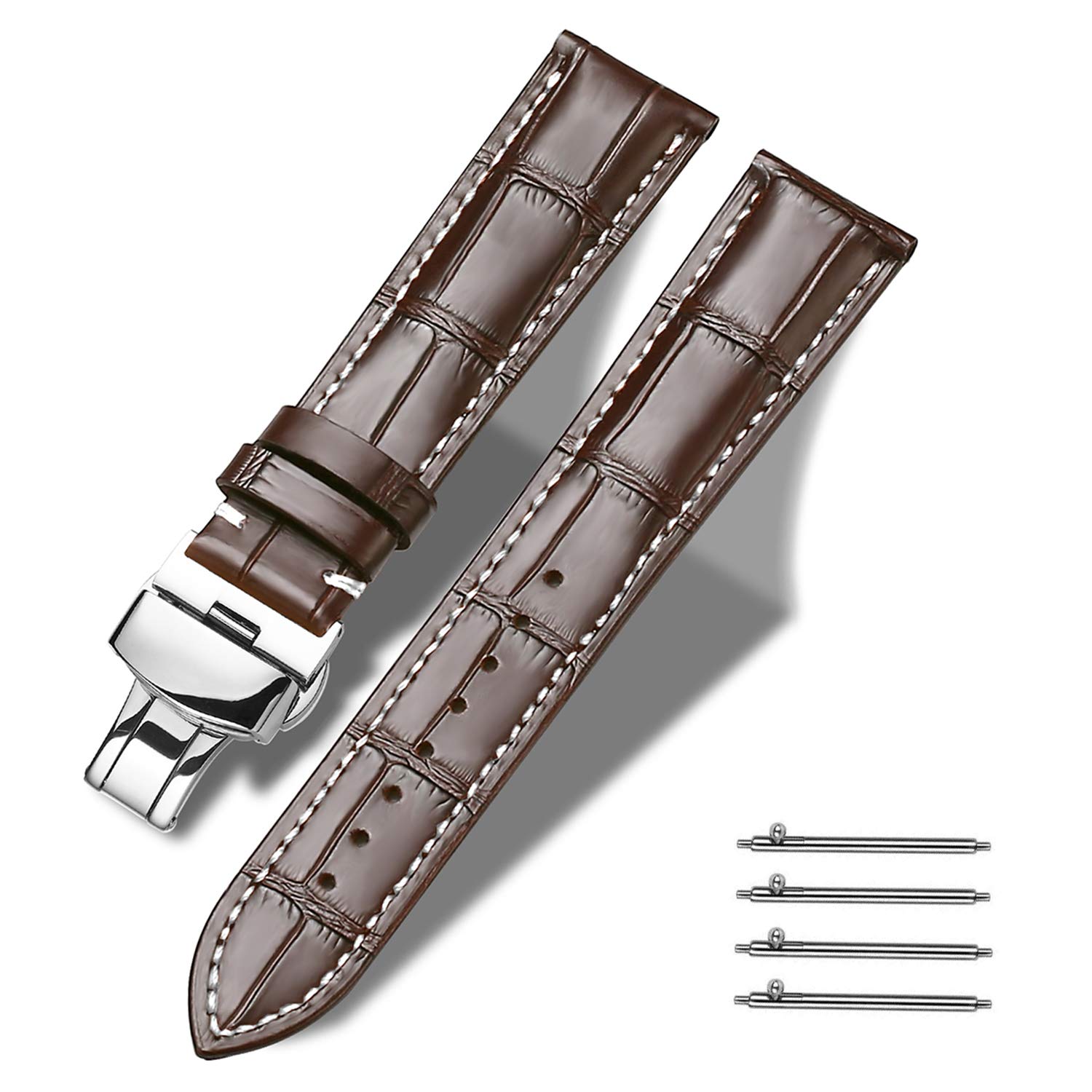 MoranQuick Release Leather Watch Bands Deployment Butterfly Buckle 18mm 20mm 22mm 24mm Blue Black Brown Calfskin Replacement Watch Strap for Men & Women