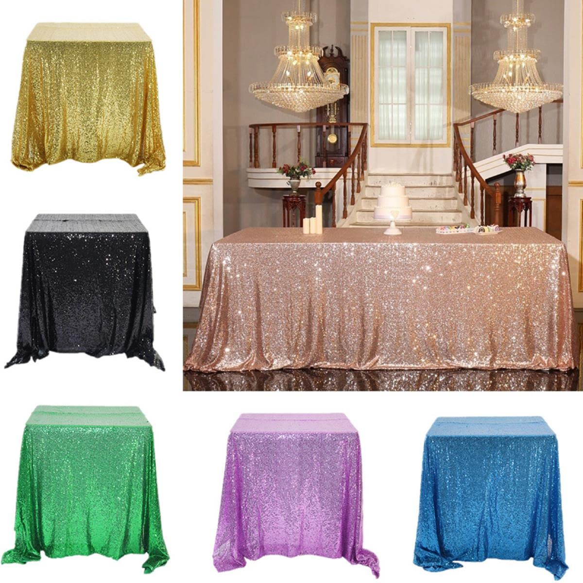 Juya Delight Tovaglia Rettangolare Con Paillettes, 228x335 Cm, Per Matrimoni E Feste, Scintillante