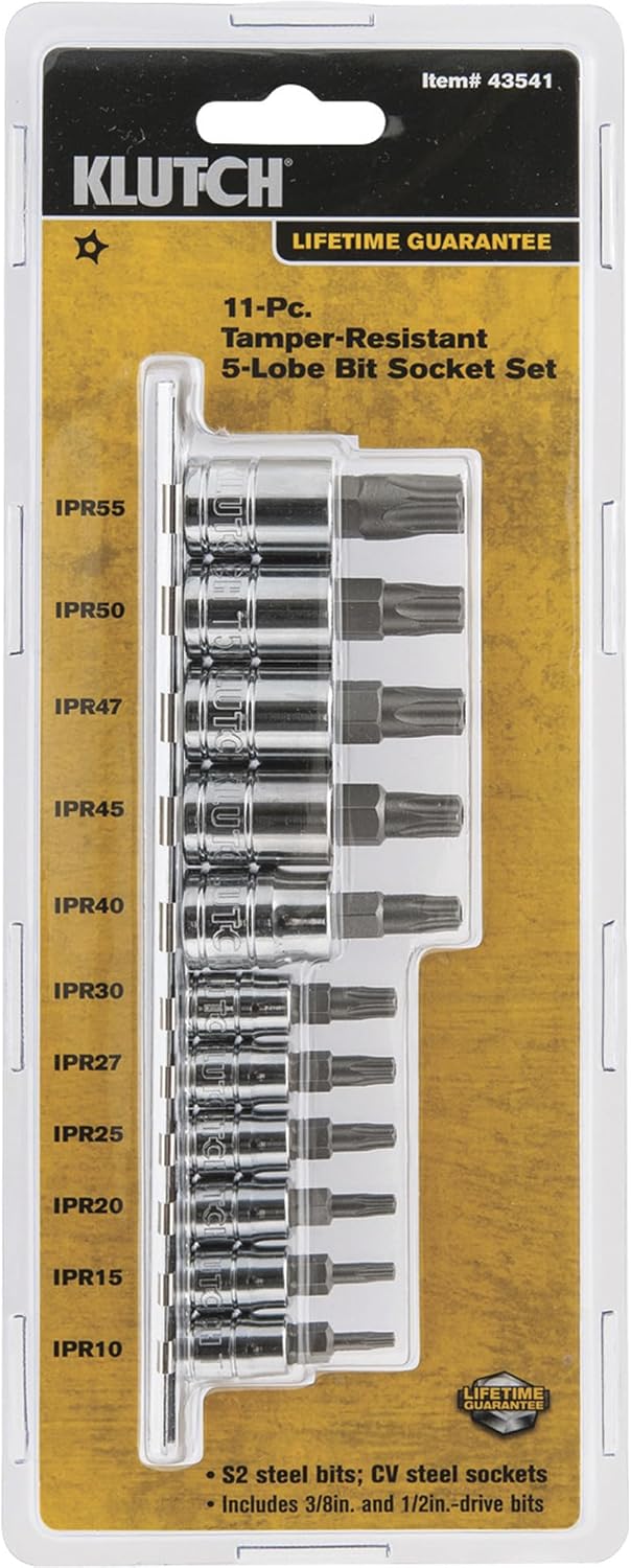 Klutch 5-Lobe Tamper-Resistant Bit Socket Set- 11-Pc.